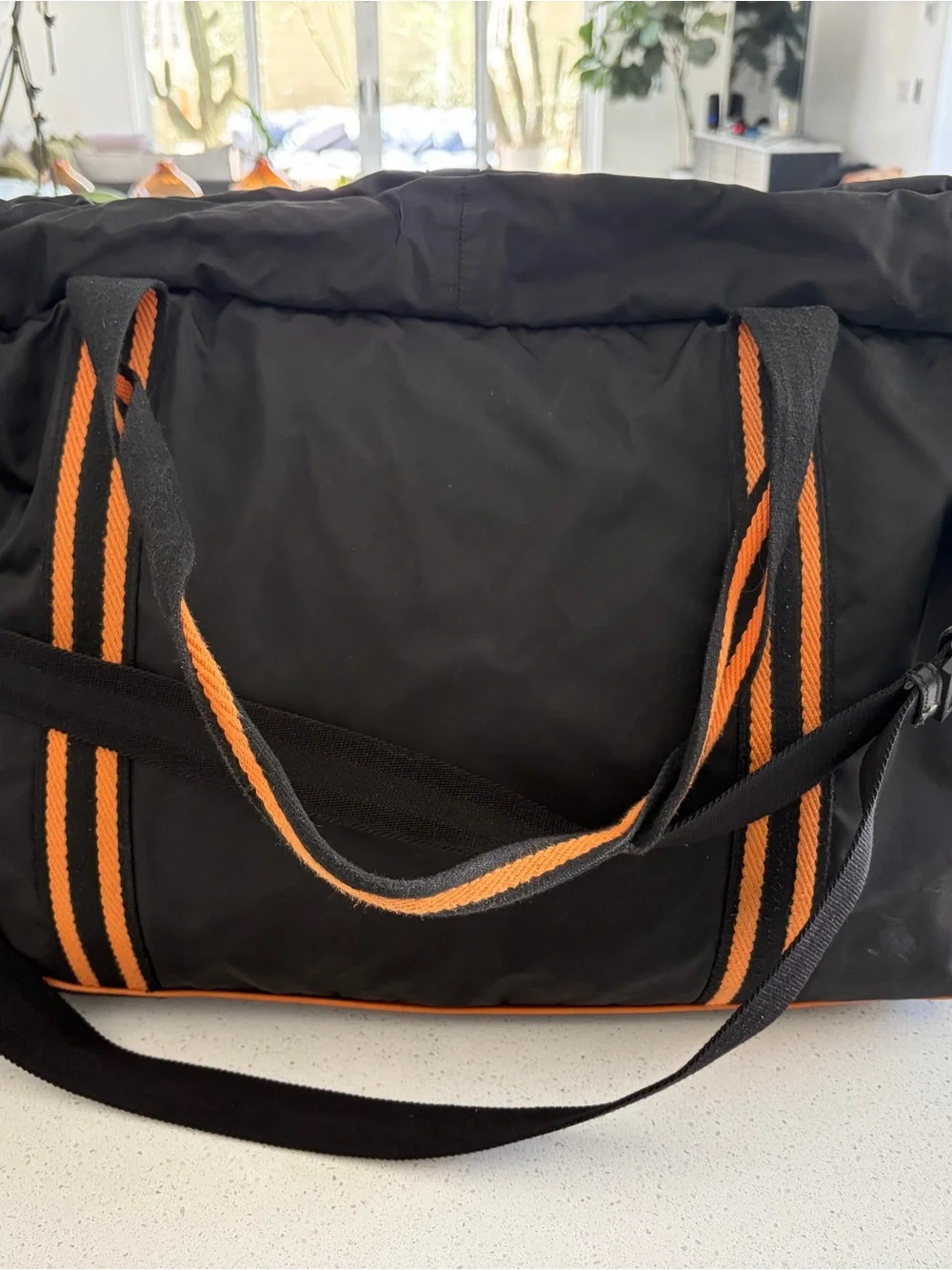 Gucci Black Canvas Duffel with Orange Trim and Striped Handles